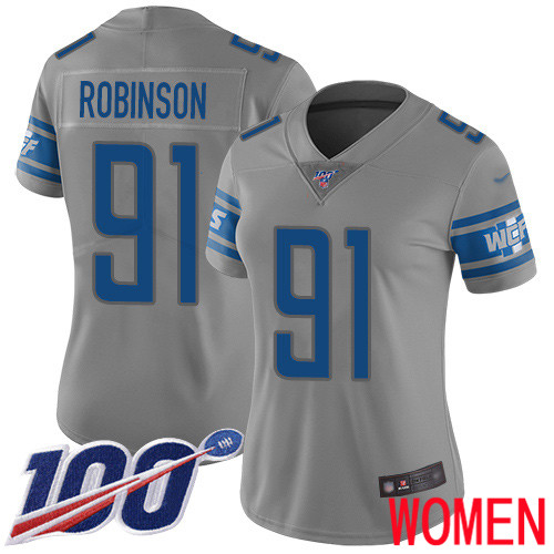 Detroit Lions Limited Gray Women Ahawn Robinson Jersey NFL Football #91 100th Season Inverted Legend